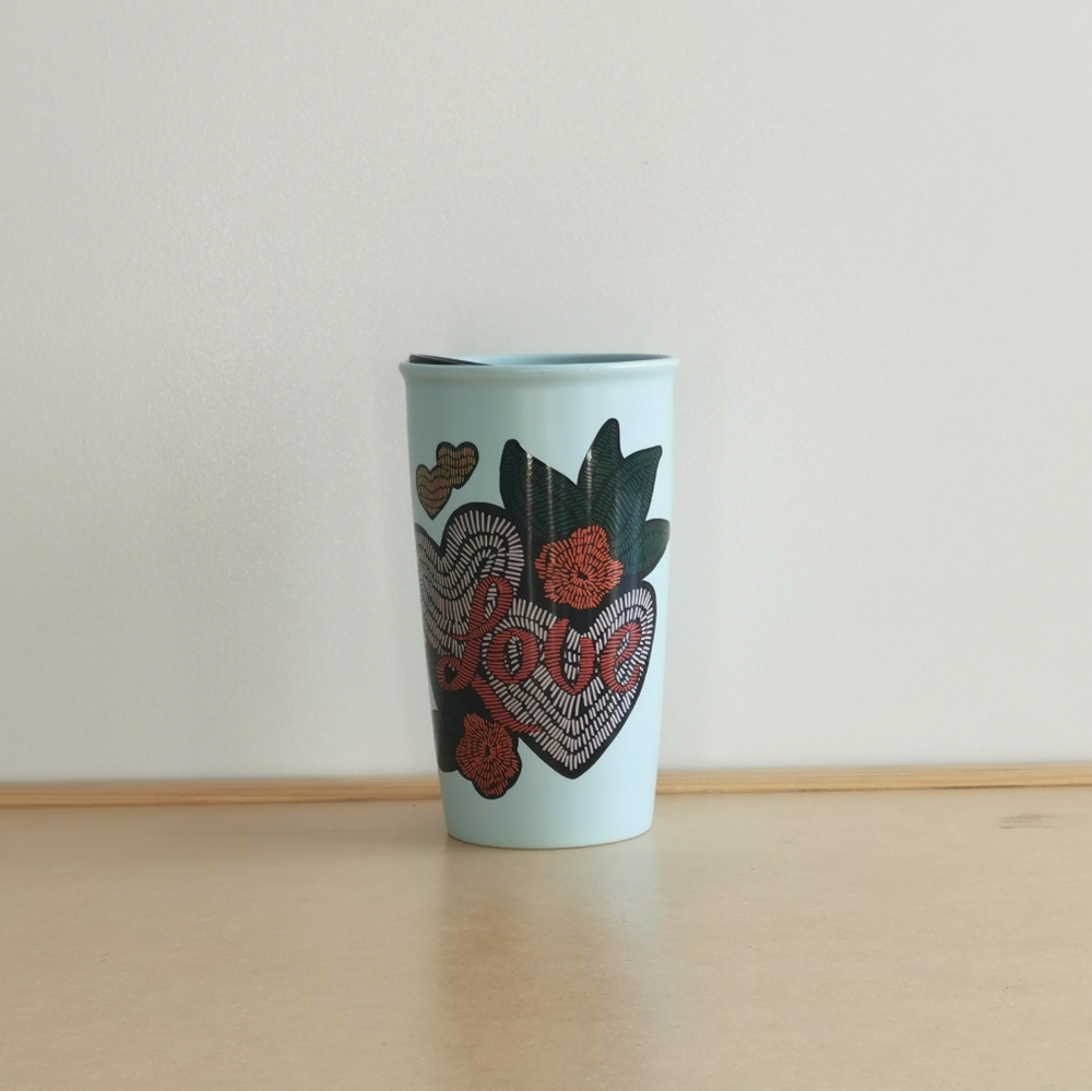 Starbucks Love Blue Tumbler Hearts Valentine Traveler Mug Tea Coffee Cup 12oz